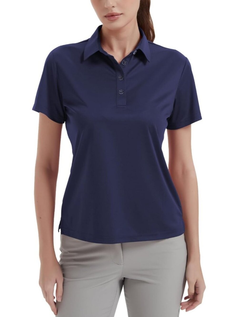 Women's Navy 4 Buttons UPF 50+ Short Sleeve Polo Shirt Collared Quick Dry Tops